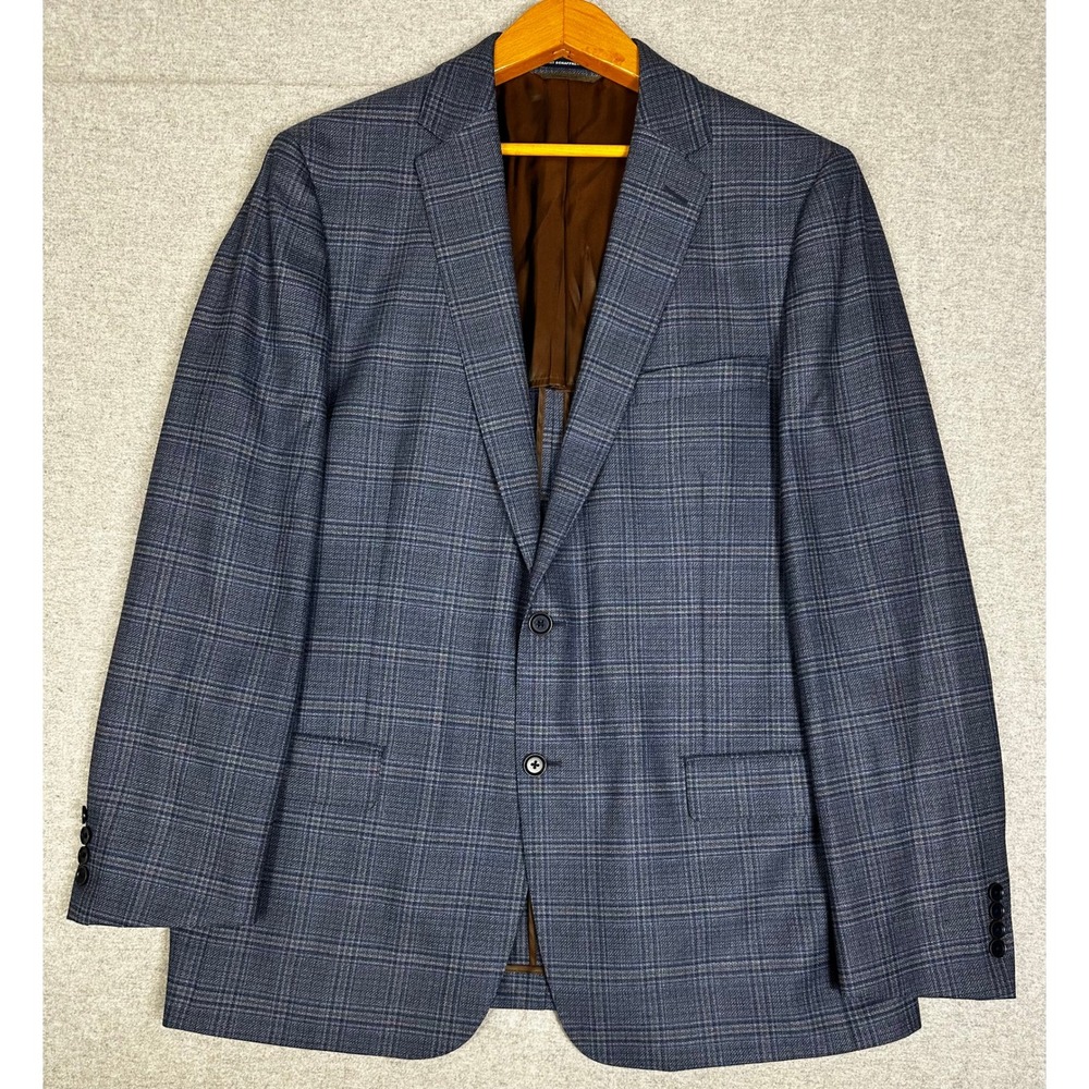 Hart Schaffner Blazer Mens 46L Blue Glen Check Plaid 2 Button Sport Coat